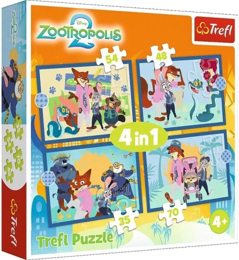 Puzzle 4 în 1 Zootopia plină de aventuri