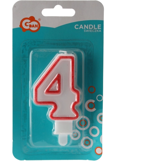 Lumânare de aniversare cifra 4 cu margine sclipitoare, albă