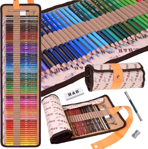 Creioane colorate H&B – set de 72 de culori în husă rulabilă