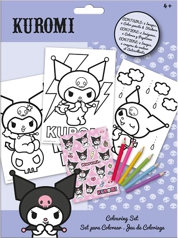 Set de colorat Kuromi cu creioane colorate și autocolante