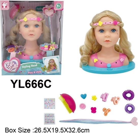Set pentru pieptănat și styling – cap de păpușă cu accesorii