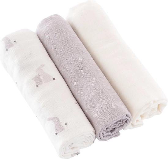 Träumeland scutece din pânză Hophop Bunny Grau 80 × 80 cm (3 buc)