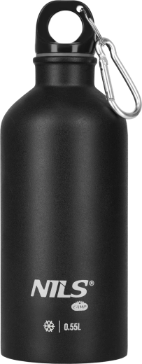 Sticlă turistică din inox NILS 0,55 l neagră cu carabină