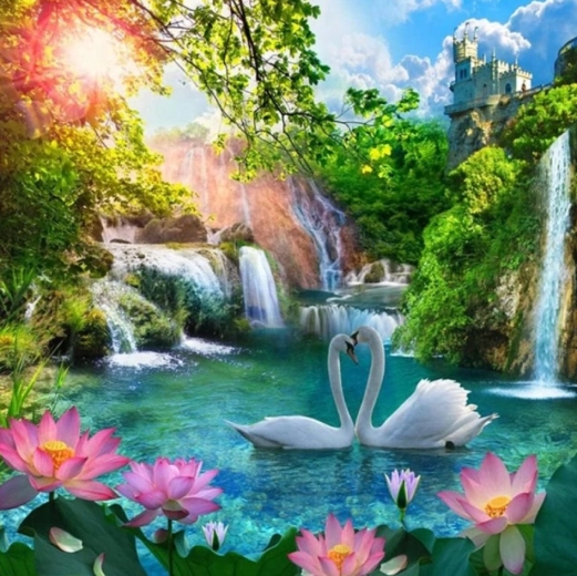 Norimpex pictură cu diamante lebede la cascadă 30 × 40 cm
