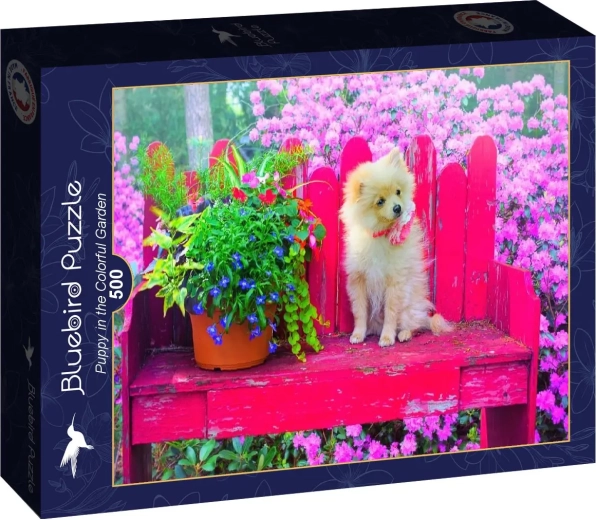 Puzzle Bluebird cățeluș într-o grădină colorată 500 de piese
