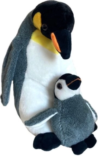 Pinguin de pluș cu pui, 25 cm