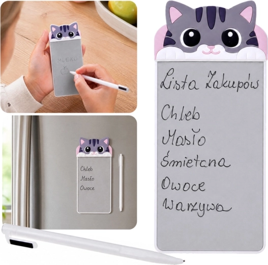 Bloc de notițe magnetic pentru frigider, pisică, cu stylus - 1 bucată