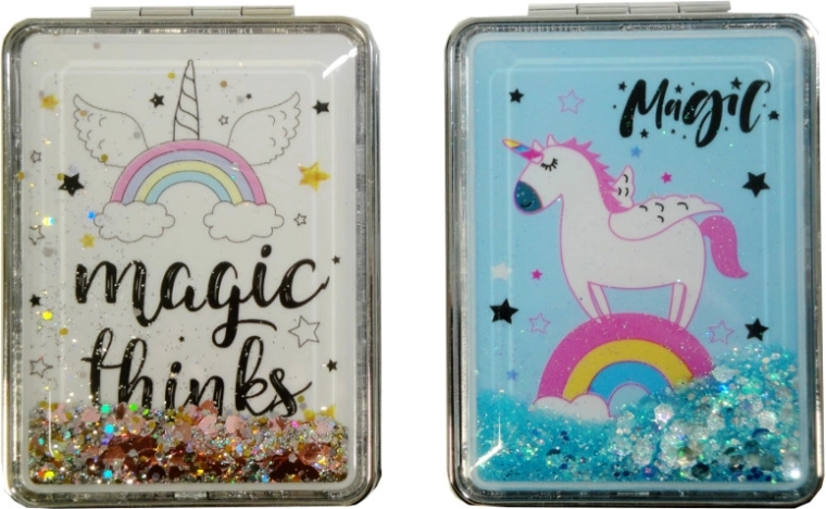 Oglindă de buzunar cu sclipici plutitor pentru fete