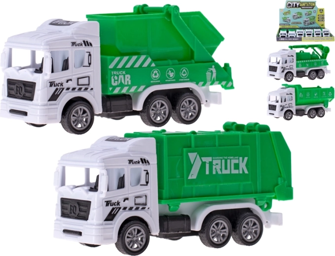 Set de camioane de gunoi cu mecanism de întoarcere 12 cm