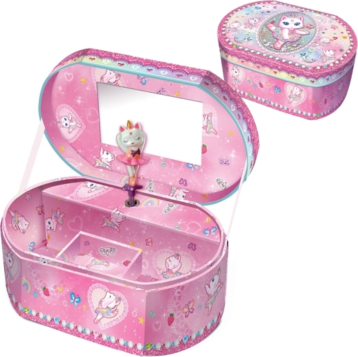 Cutie muzicală de bijuterii cu motiv pisică – ovală