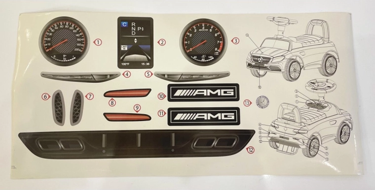 Foaie de autocolante pentru mașinuța cu propulsie Mercedes-Benz C63
