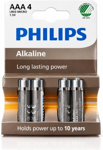 Baterii alcaline Philips AAA LR03 1,5 V, 4 buc.