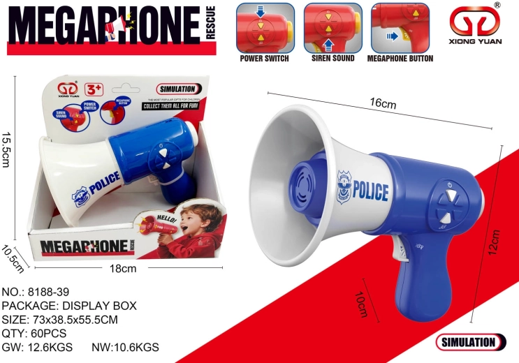 Megafon de poliție albastru pentru copii