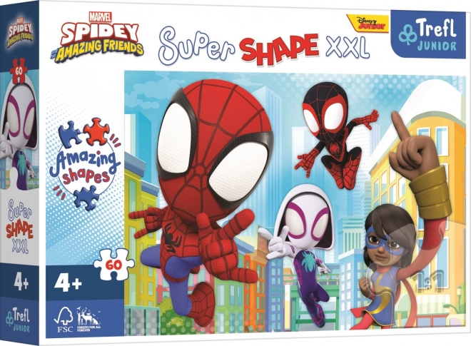 Puzzle 60 piese XXL Super Shape Spidey isteț, Spidey și prietenii lui super