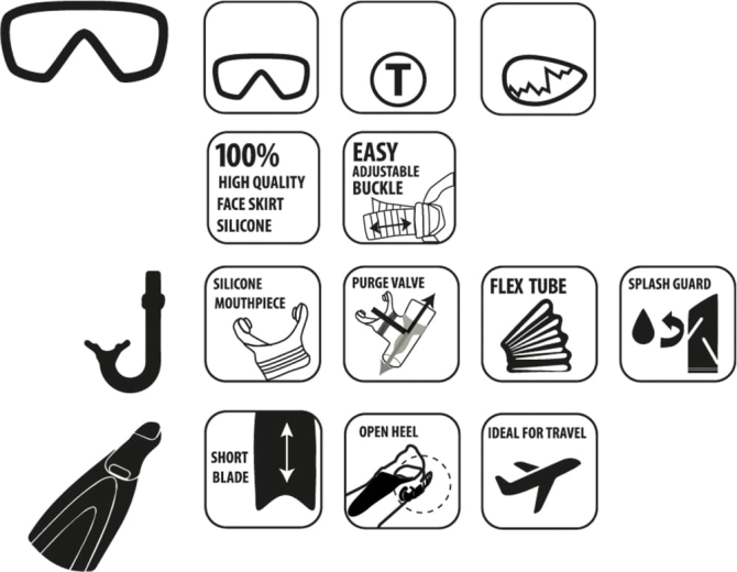 Set de snorkeling pentru copii Schildkröt Bermudy, 3 piese, cu labe S/M (27–32)
