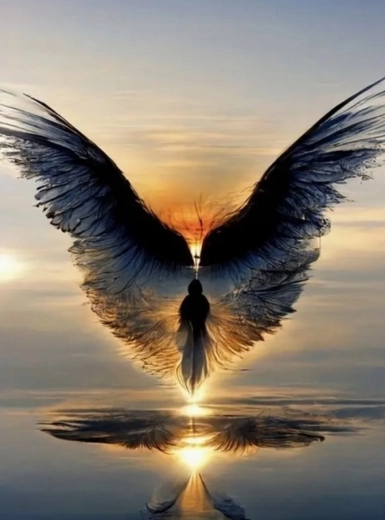 Pictură cu diamante – figură înaripată la apus 30 × 40 cm