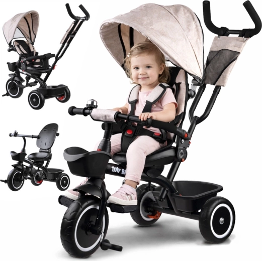 Tricicletă pentru copii 3‑în‑1 cu baldachin TINY BIKE – Bej