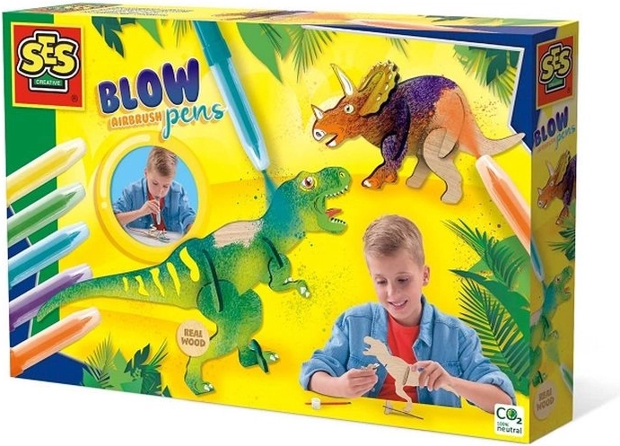 SES Creative markere suflătoare cu efect airbrush – dinozauri
