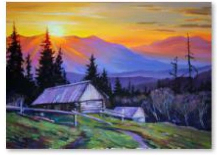 Pictură cu diamante – munți la apus 40 × 30 cm