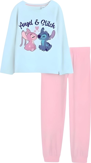 Pijama de bumbac pentru fete Stitch & Angel, turcoaz-roz