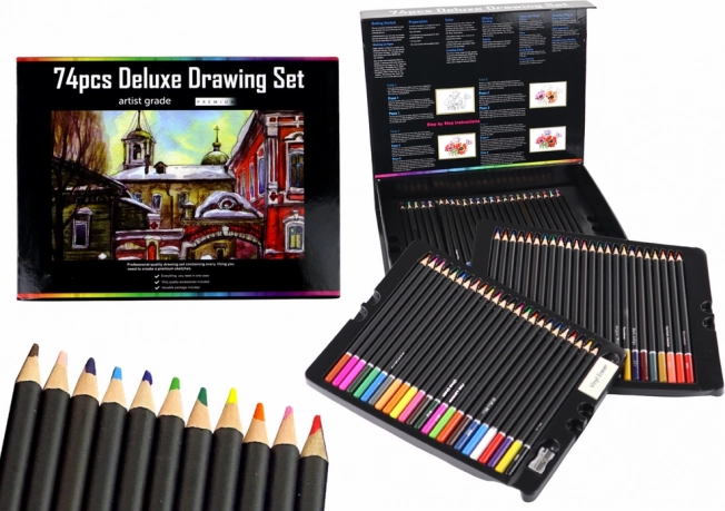 Set de desen în cutie magnetică, 74 piese