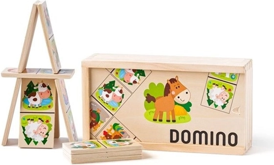 Domino din lemn pentru copii cu animale de fermă