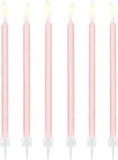 Lumânări aniversare netede, roz deschis, 14 cm (12 buc.)