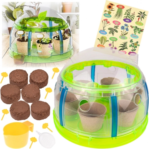 Set bio pentru micii grădinari – mini seră cu unelte și semințe pentru cultivarea plantelor