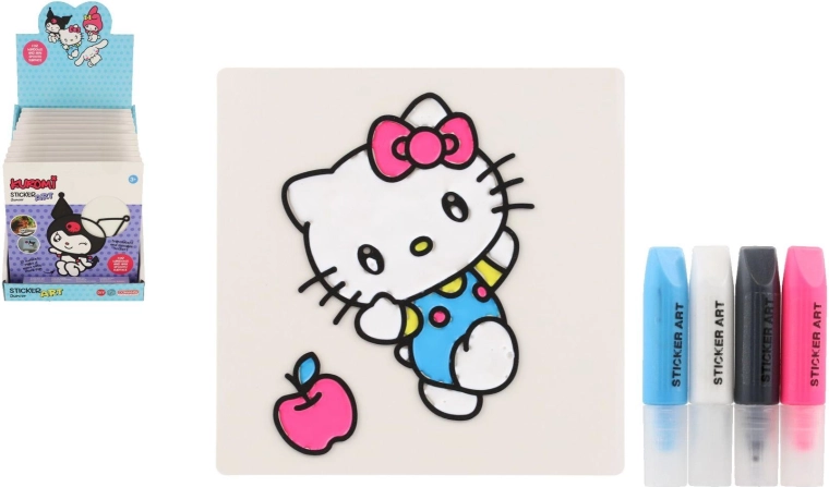 Autocolante pentru geam și planșe de colorat cu vopsele Hello Kitty și Kuromi (2 modele), 19 × 23 cm