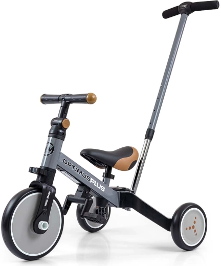 Bicicletă pentru copii 4 în 1 Milly Mally Optimus Plus, gri