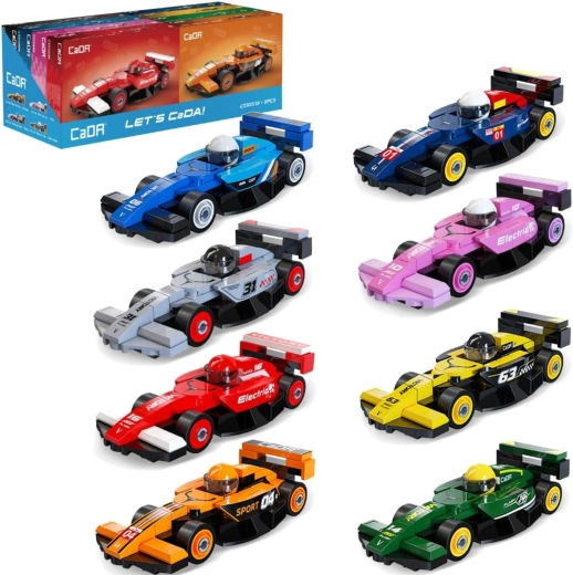 Set de construcție CADA set 8 mașini de curse Circuit Racing Car 560 piese
