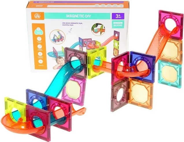 Set de construcție magnetic DIY Magnetic – pistă cu bile, 37 de piese
