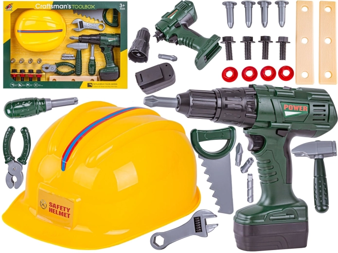 Set de scule pentru copii – micul meșter, cu bormașină și accesorii