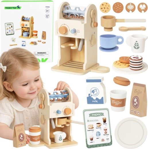 Tooky Toy cafetieră din lemn pentru copii – set barista