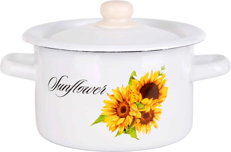 Oală emailată cu capac 2 l Floarea-soarelui