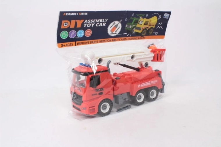 Mașină de pompieri cu braț ridicător 28 cm – set de construcție cu șuruburi