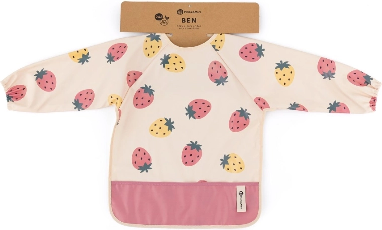 Petite&Mars bavetă cu mânecă lungă ben beige strawberries