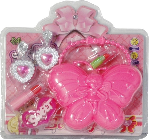 Geantă pentru fete cu accesorii – geantă fluture, cercei, agrafă și imitații de rujuri