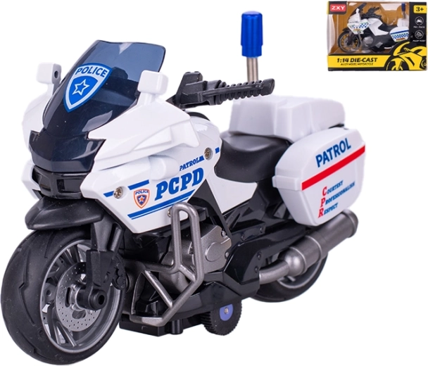 Motocicletă de poliție metalică 1:14 cu mecanism pull-back