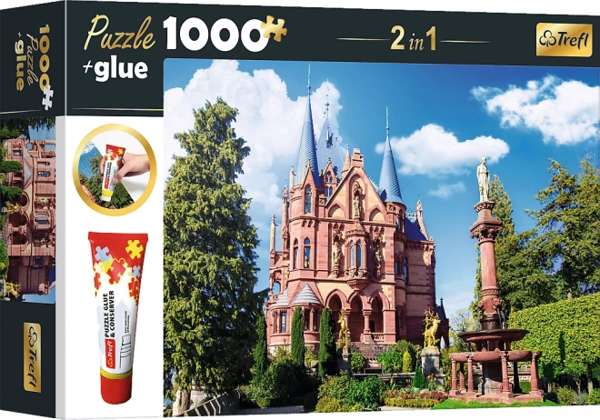 Trefl set 2în1 puzzle Castelul Drachenburg, Germania 1000 piese cu adeziv