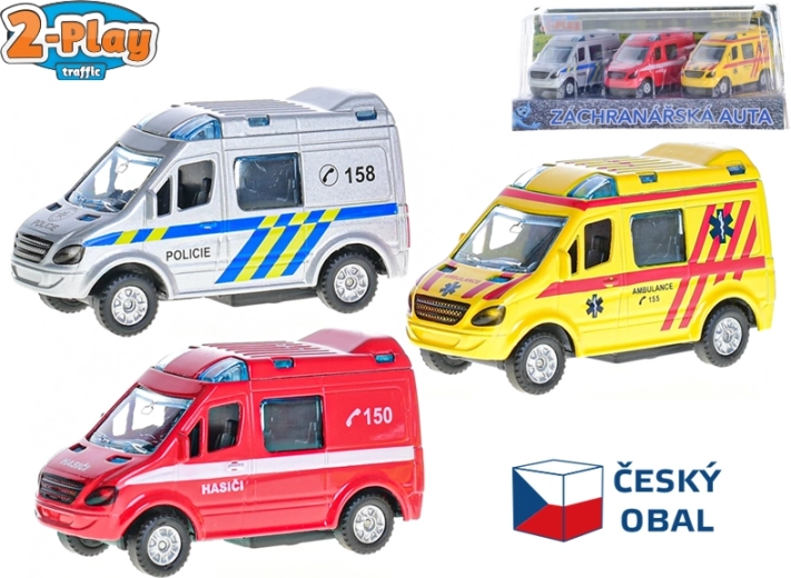 Set de mașinuțe metalice ale serviciilor de urgență 2-Play Traffic 8 cm cu mecanism pull-back