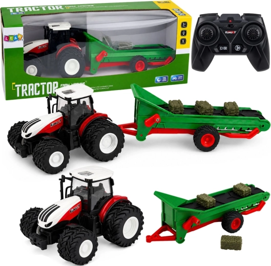 Tractor agricol RC cu transportor și remorcă pentru baloți 1:24