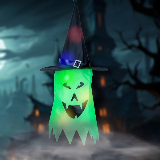 Decorațiune LED suspendată de Halloween, fantomă verde
