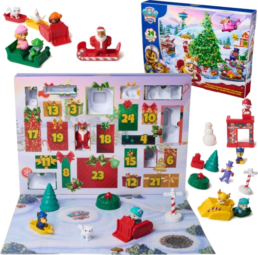 Calendar advent PAW PATROL cu 24 de surprize – figurine și accesorii de iarnă