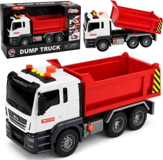Camion basculant pentru copii Dump Truck cu lumini și sunete, roșu-alb
