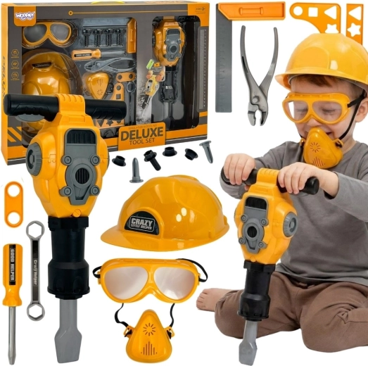 Set de scule pentru copii Woopie cu ciocan pneumatic, cască și ochelari - 21 de piese