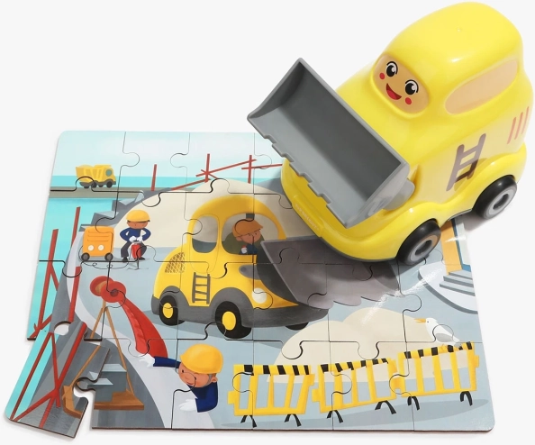 TOP BRIGHT puzzle din lemn cu jucărie – buldozer, 24 piese