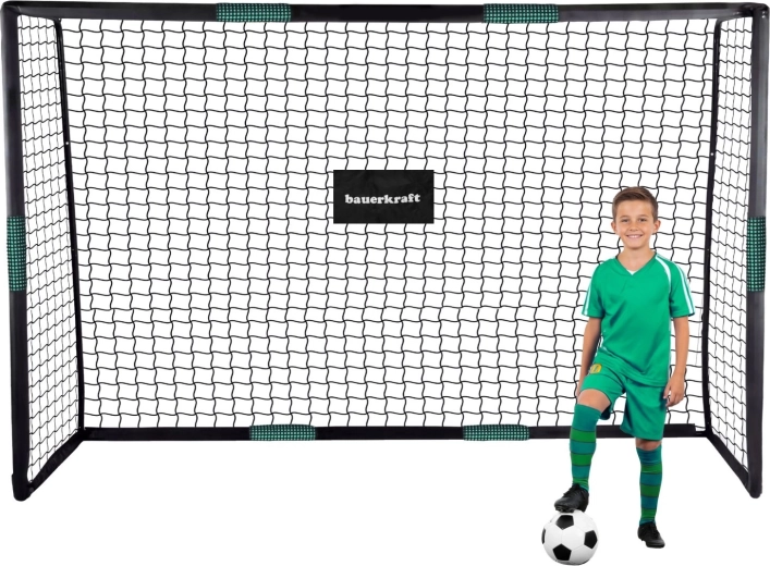 Poartă de fotbal Bauerkraft 300 × 200 × 120 cm cu plasă de antrenament negru-verde