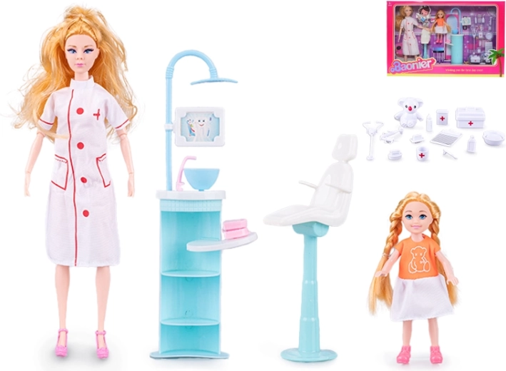 Păpușă doctoriță cu mică pacientă 29 cm