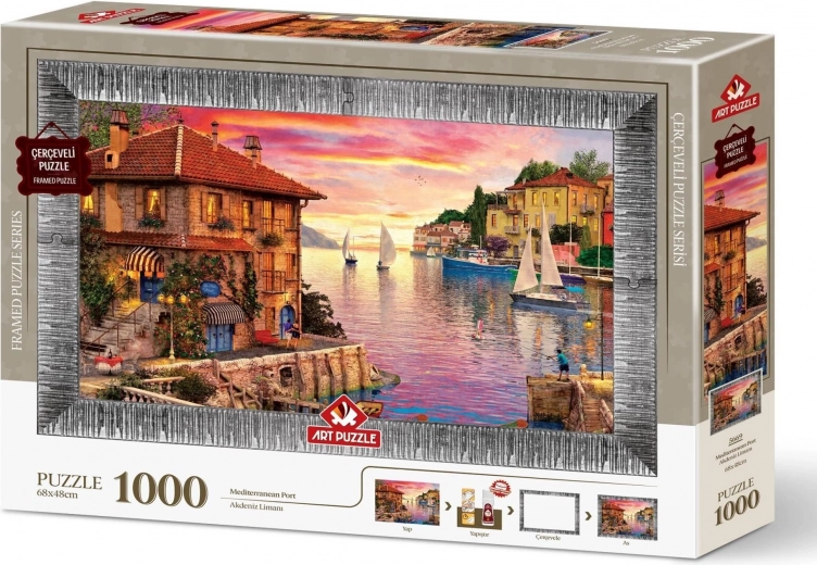 Puzzle cu cadru și lipici Port mediteranean 1000 bucăți